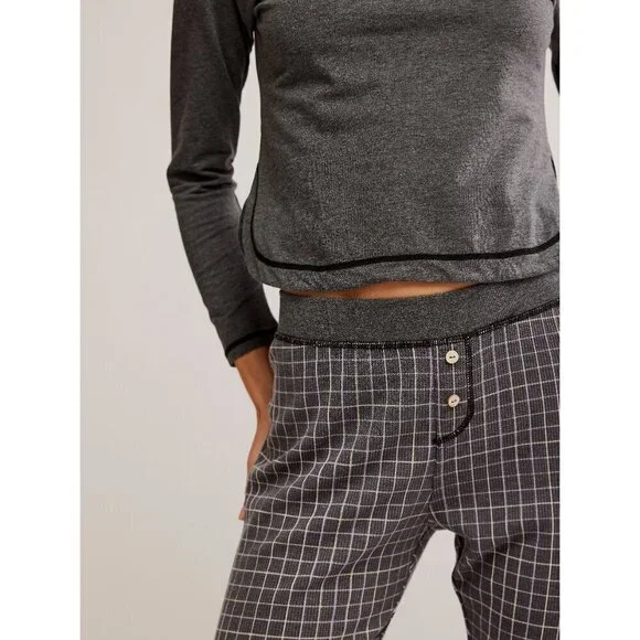 FREE PEOPLE Chill Evening PJ Set / Charcoal Combo - Picture 4 of 10